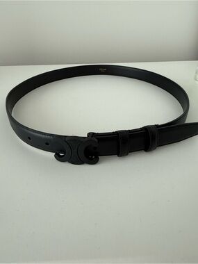 Celine Matte Black Triomphe Logo Leather Belt